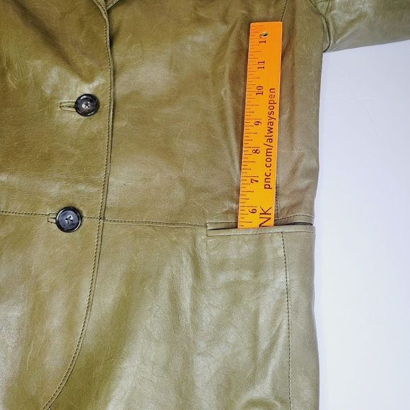 Vince Leather Jacket Womens Green Size 4 Biker Motorcycle Classic Fall Pick Flaw - Picture 10 of 16
